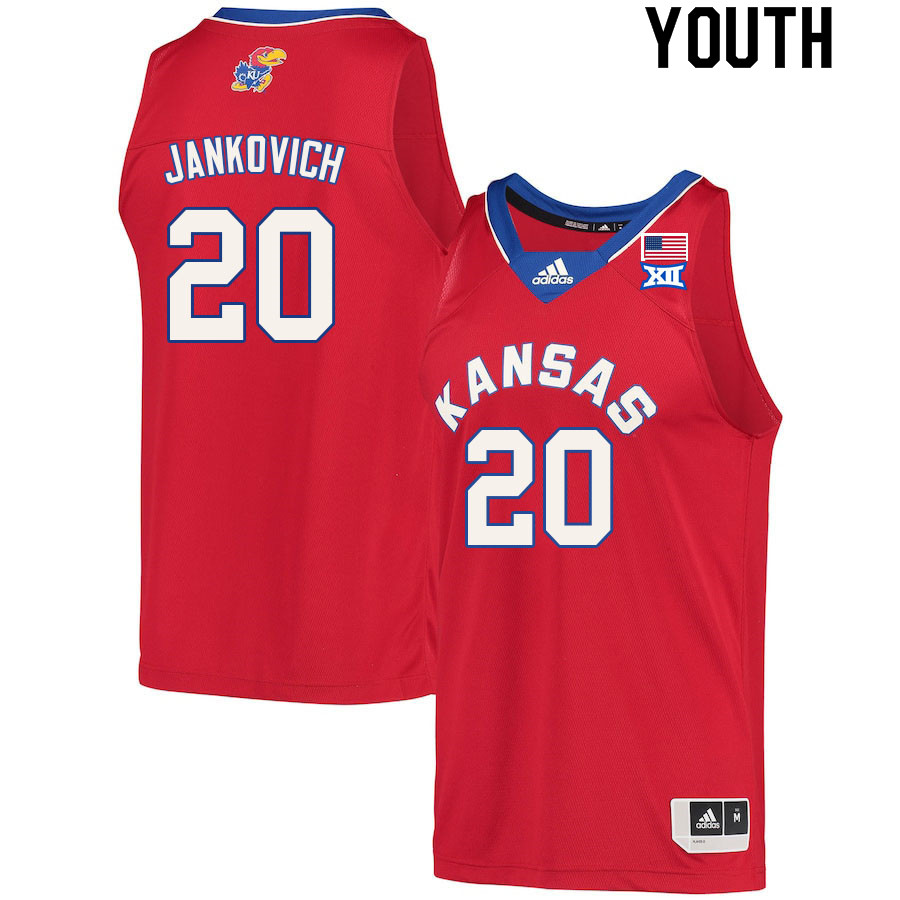 Youth #20 Michael Jankovich Kansas Jayhawks College Basketball Jerseys Sale-Red